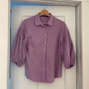 Violet eyelet collared top